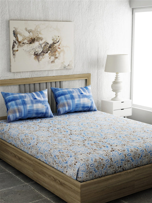 Blue Abstract Print 100% Cotton Bedsheet