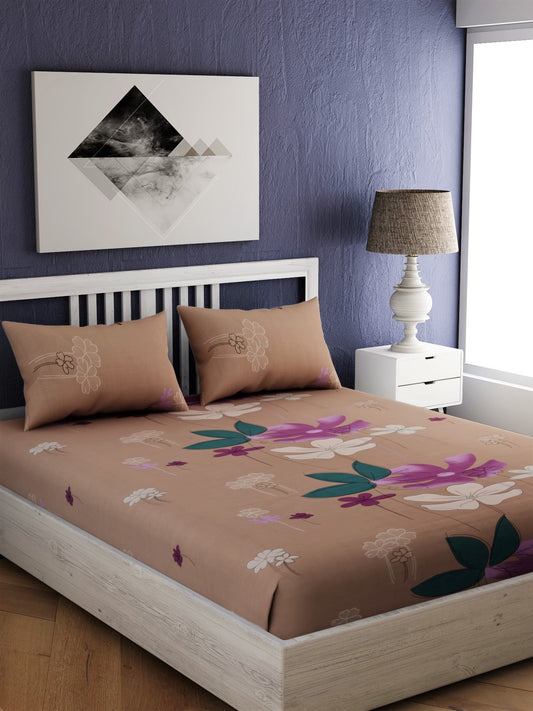 Brown Floral Print 100% cotton Bedsheet