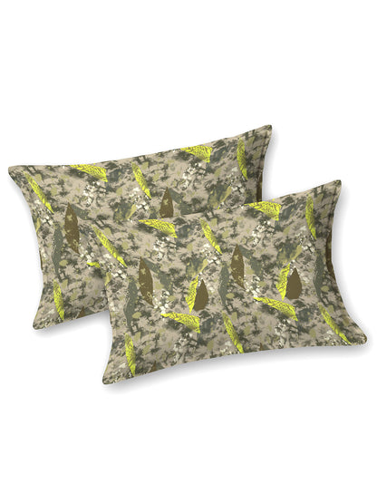 Beige and Green Floral Print Double King Cotton Bed Cover/Bed Spread