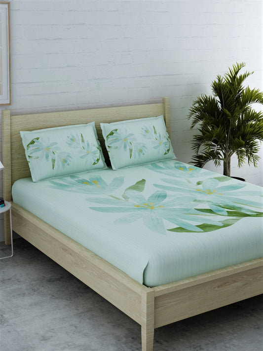 Green Floral 100% Cotton Bedsheet Set