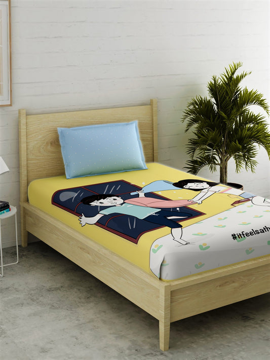 IFAH Doodle 100% Cotton Single Bedsheet Set