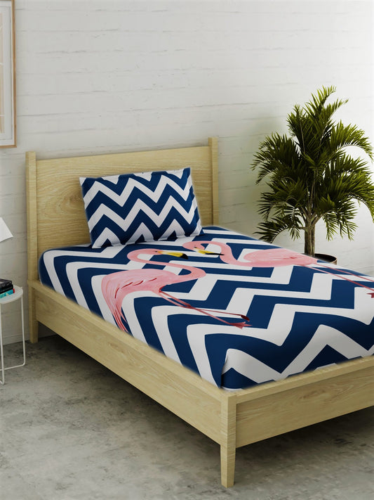 Flamingo Printed 100% Cotton Single Bedsheet Set