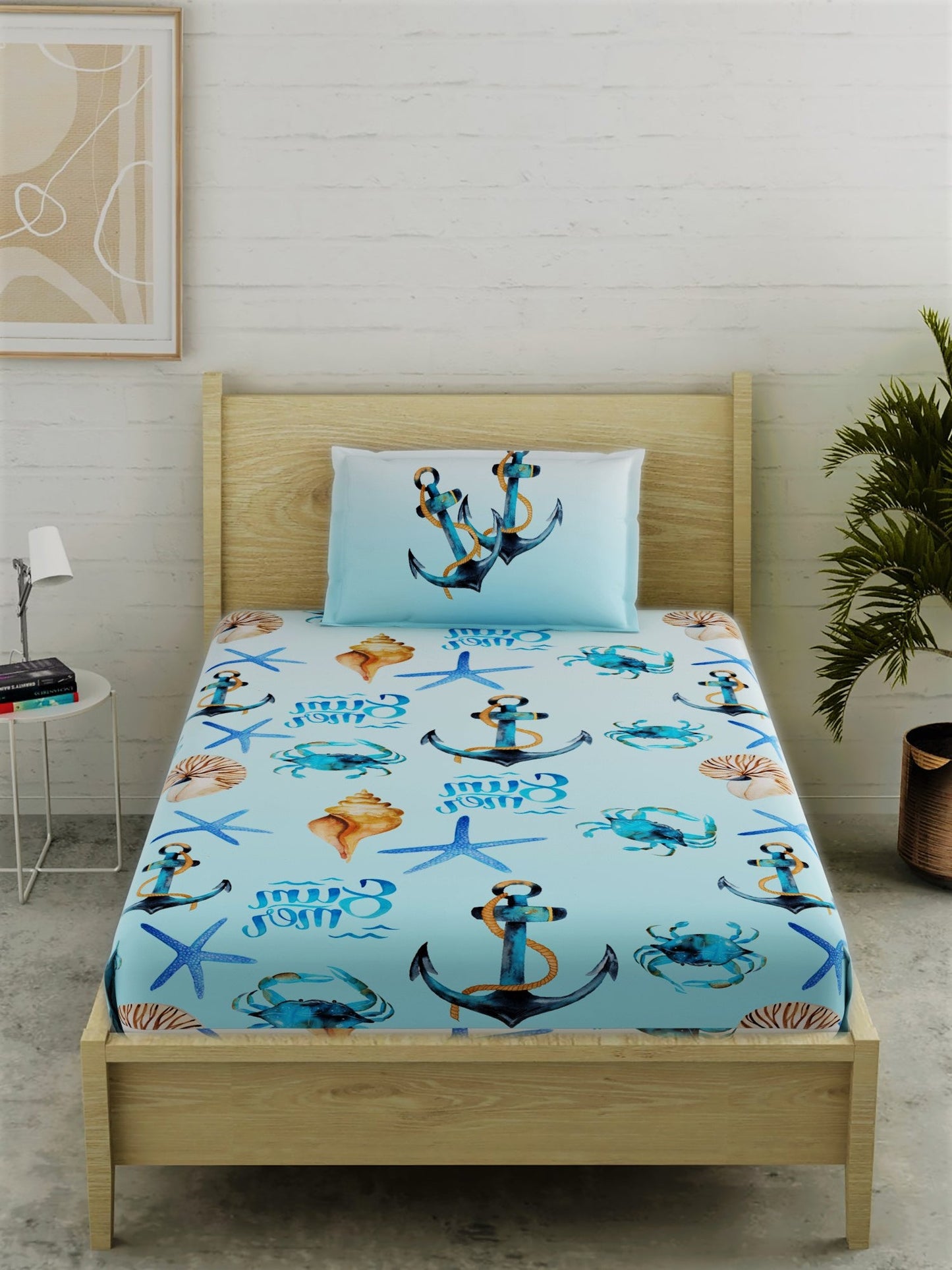 Anchor Print 100% Cotton Single Bedsheet Set