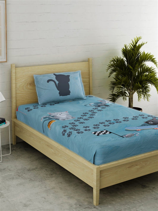 Cat Print 100% Cotton Bedsheet Set