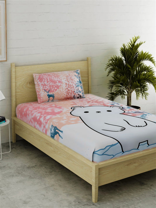 Polar Bear Print 100% Cotton Single Bedsheet Set