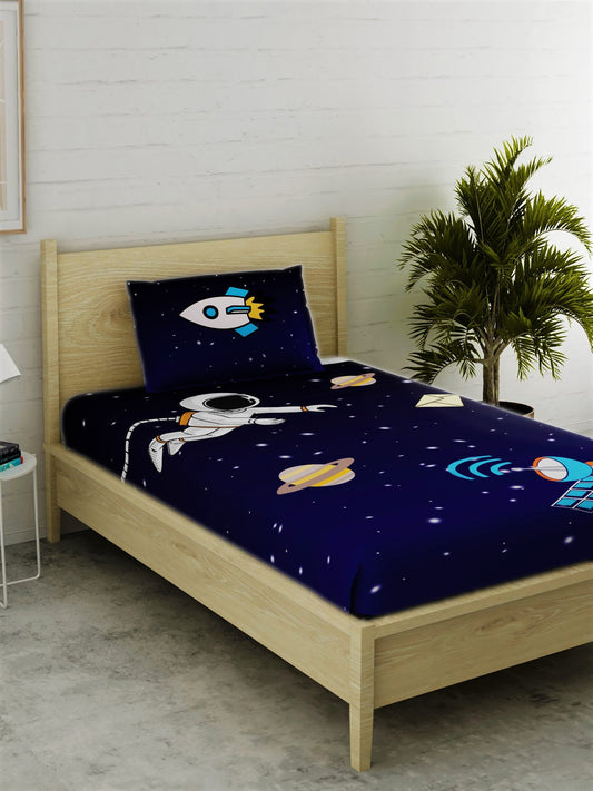 Astronaut Print 100% Cotton Single Bedsheet Set