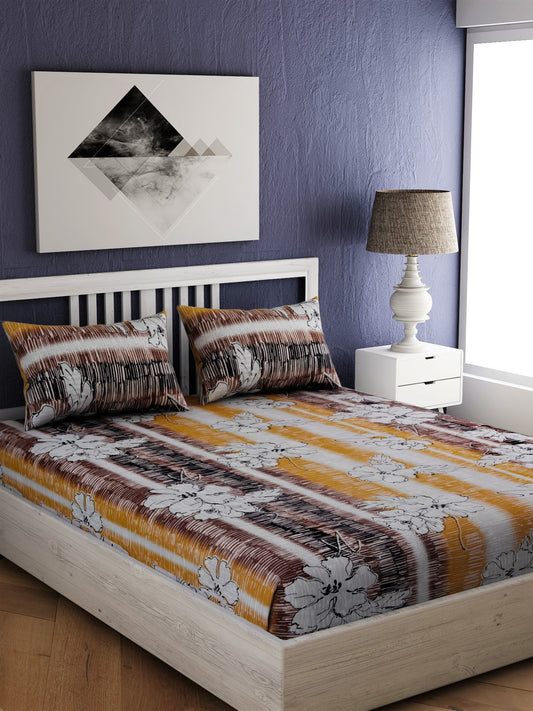 Brown Floral Print 100% Cotton Bedsheet