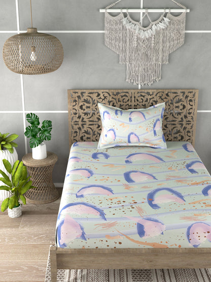 Green & Pink 160 TC Single Bedsheet with 1 Pillow Covers