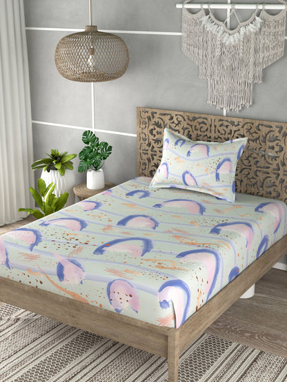 Green & Pink 160 TC Single Bedsheet with 1 Pillow Covers