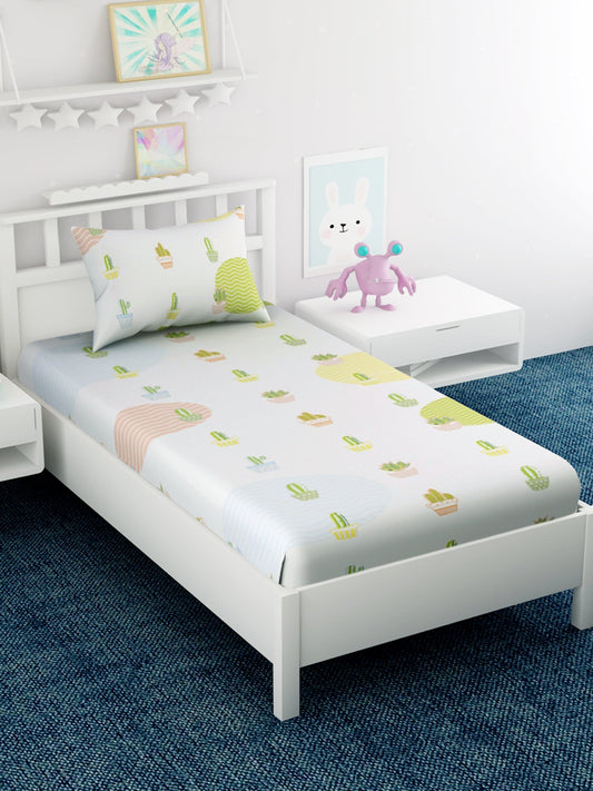 Kids Printed 100% Cotton Single Bedsheet Set