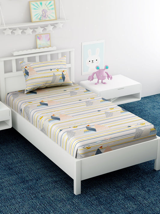 Kids Printed 100% Cotton Single Bedsheet Set