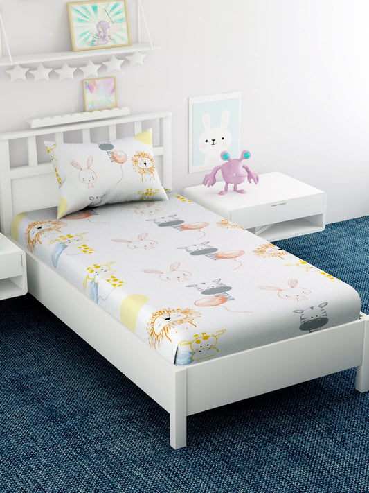 Kids Animal Printed 100% Cotton Single Bedsheet Set
