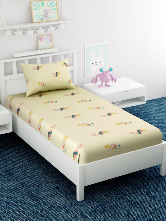 Kids Printed 100% Cotton Single Bedsheet Set