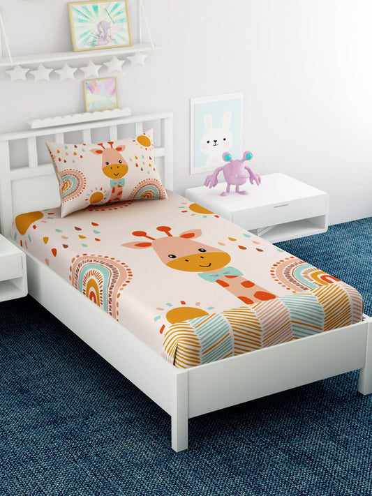 Kids Giraffe Printed 100% Cotton Single Bedsheet Set