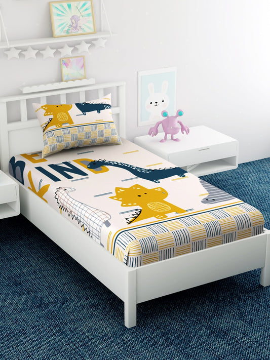 Kids Dinosaur Printed 100% Cotton Single Bedsheet Set
