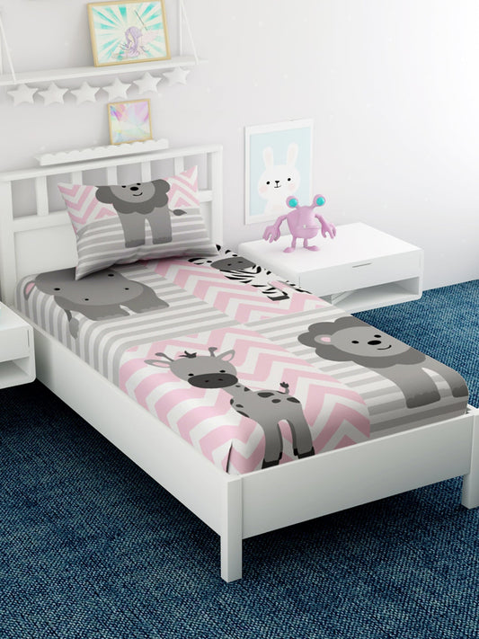 Kids Lion Printed 100% Cotton Single Bedsheet Set