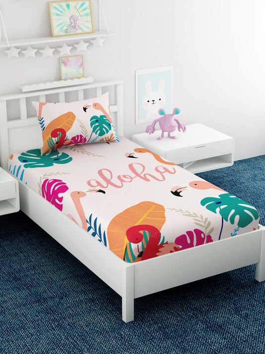 Kids Printed 100% Cotton Single Bedsheet Set