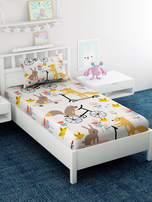 Kids Printed 100% Cotton Single Bedsheet Set