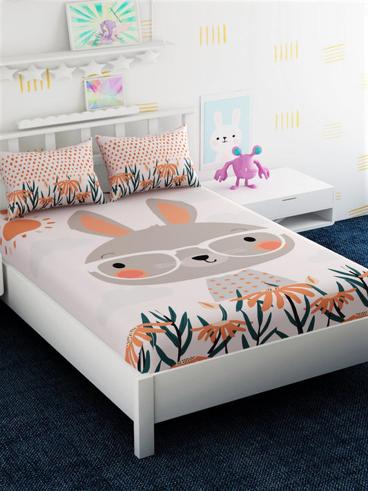 Kids Bunny Printed 100% Cotton King Size Bedsheet Set