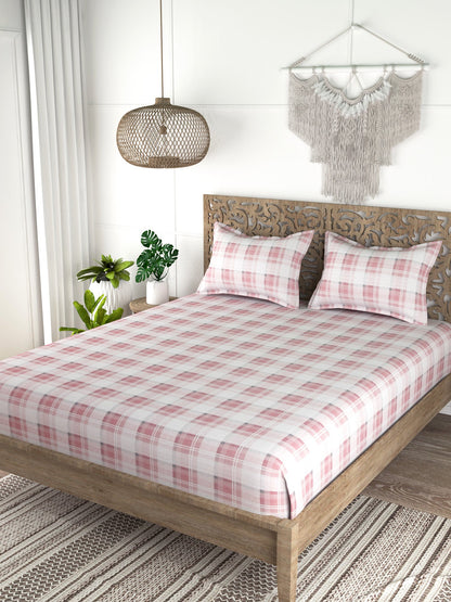 Check Print 100%Cotton Super King Bedsheet Set for Double Bed
