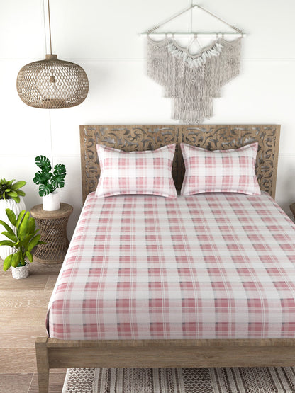 Check Print 100%Cotton Super King Bedsheet Set for Double Bed