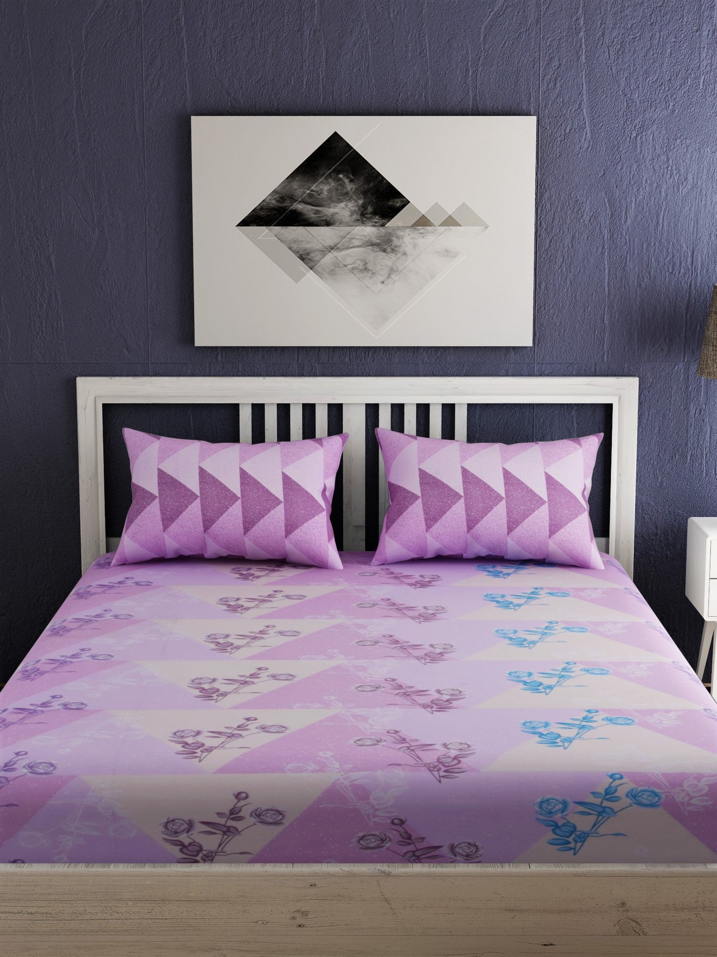 Purple Floral Print 100% cotton Bedsheet