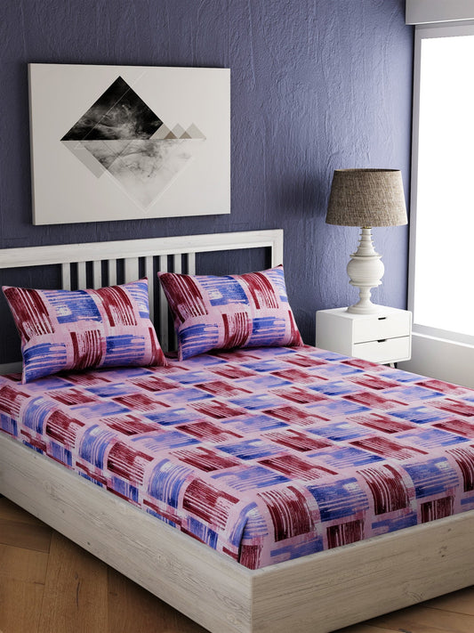 Purple Printed 100% Cotton Bedsheet Set