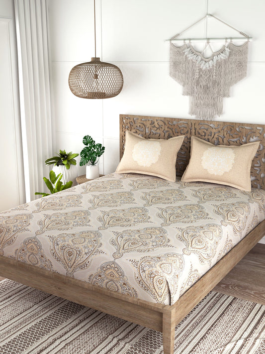 EVER HOME Printed 100%Cotton Super King Size Bedsheet Set for Double Bed
