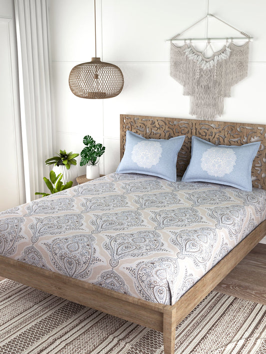 EVER HOME Printed 100%Cotton Super King Size Bedsheet Set for Double Bed