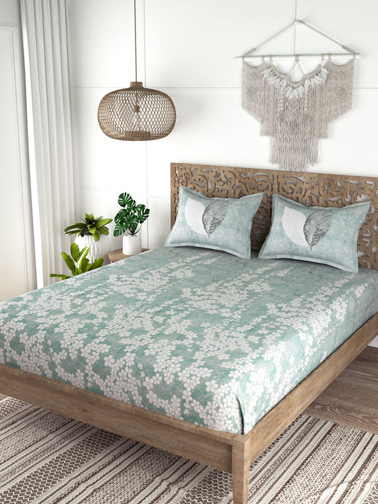 EVER HOME Floral Print 100%Cotton Super King Size Bedsheet Set for Double Bed
