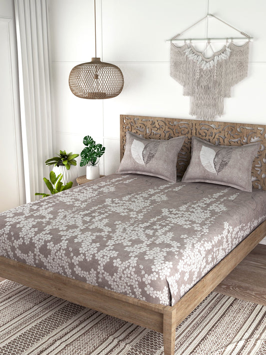 EVER HOME Floral Print 100%Cotton Super King Size Bedsheet Set for Double Bed
