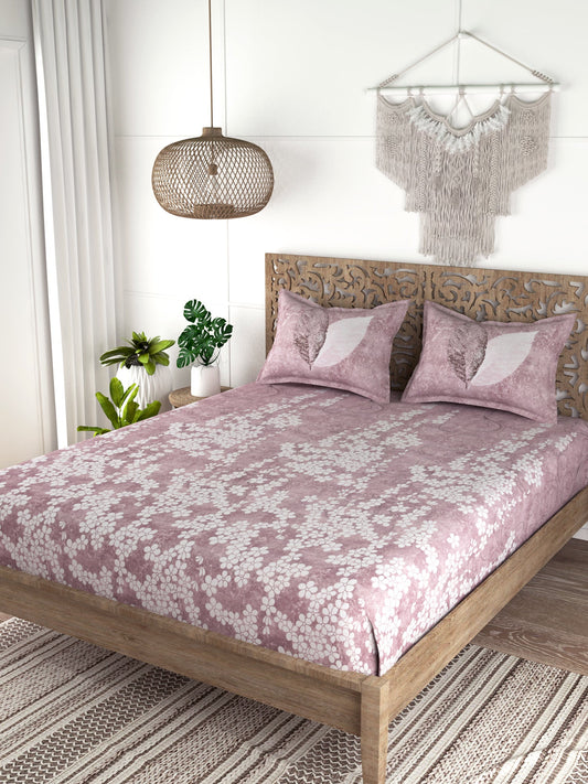 EVER HOME Floral Print 100%Cotton Super King Size Bedsheet Set for Double Bed