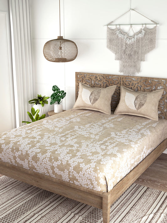 EVER HOME Floral Print 100%Cotton Super King Size Bedsheet Set for Double Bed
