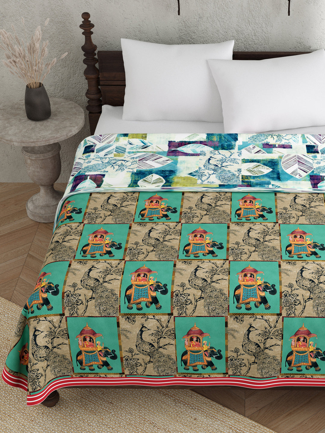 Blue & Beige Colour Ethnic Motif AC Room 120 GSM Double Bed Dohar