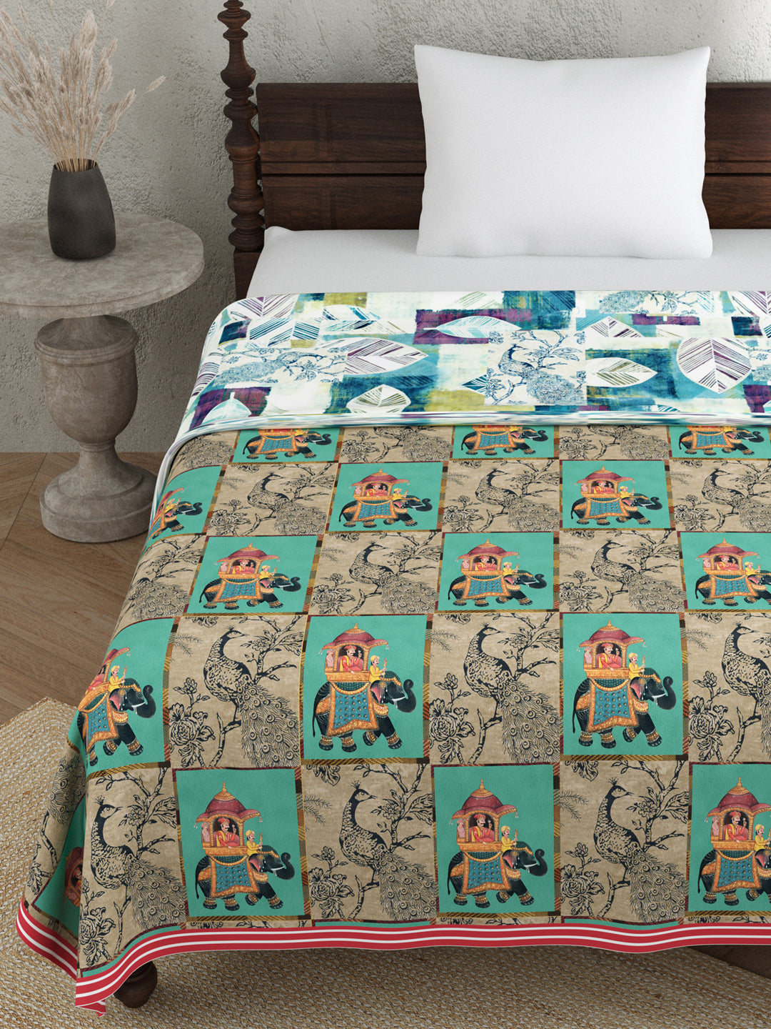 Blue & Beige Color Ethnic Motifs AC Room 120 GSM Single Bed Dohar