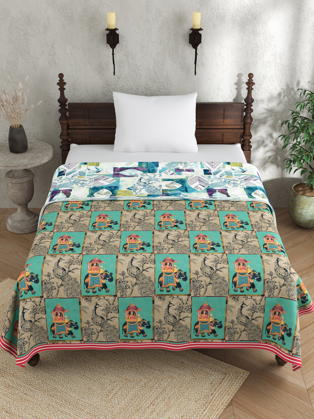 Blue & Beige Color Ethnic Motifs AC Room 120 GSM Single Bed Dohar