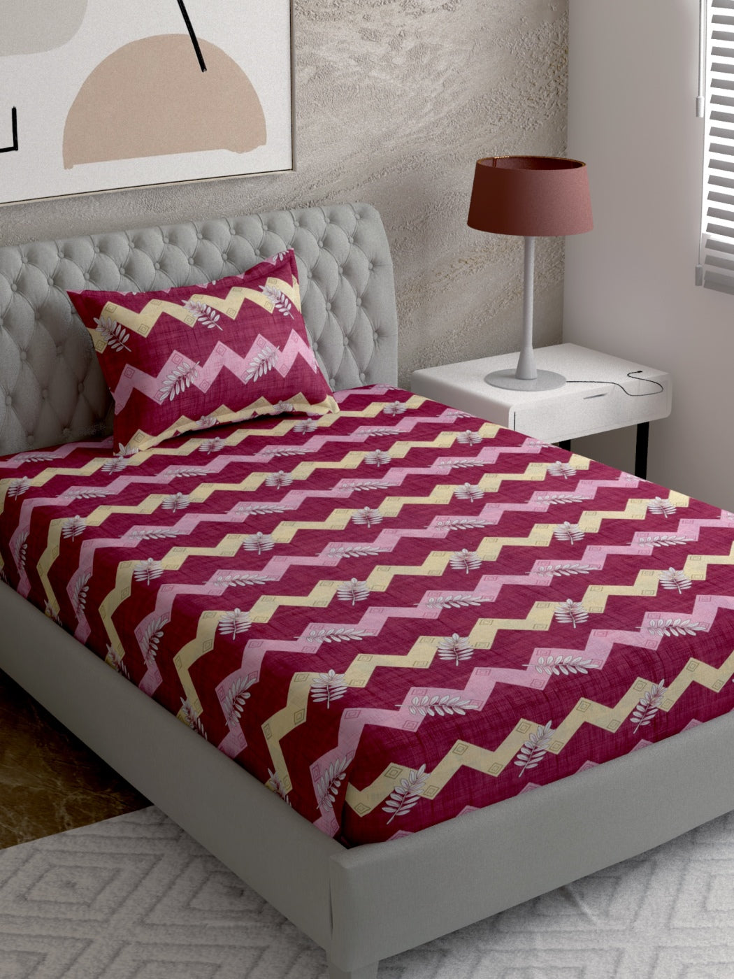 Abstract Printed 100%Cotton Single Bedsheet Set