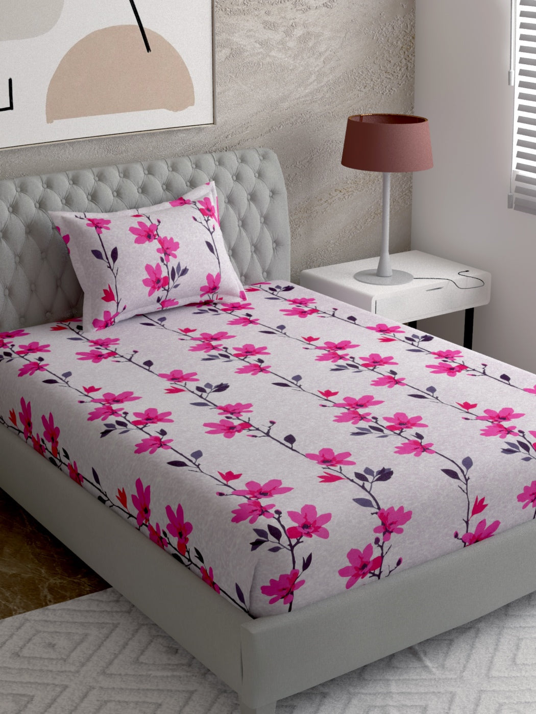 Floral Print 100%Cotton Single Bedsheet Set