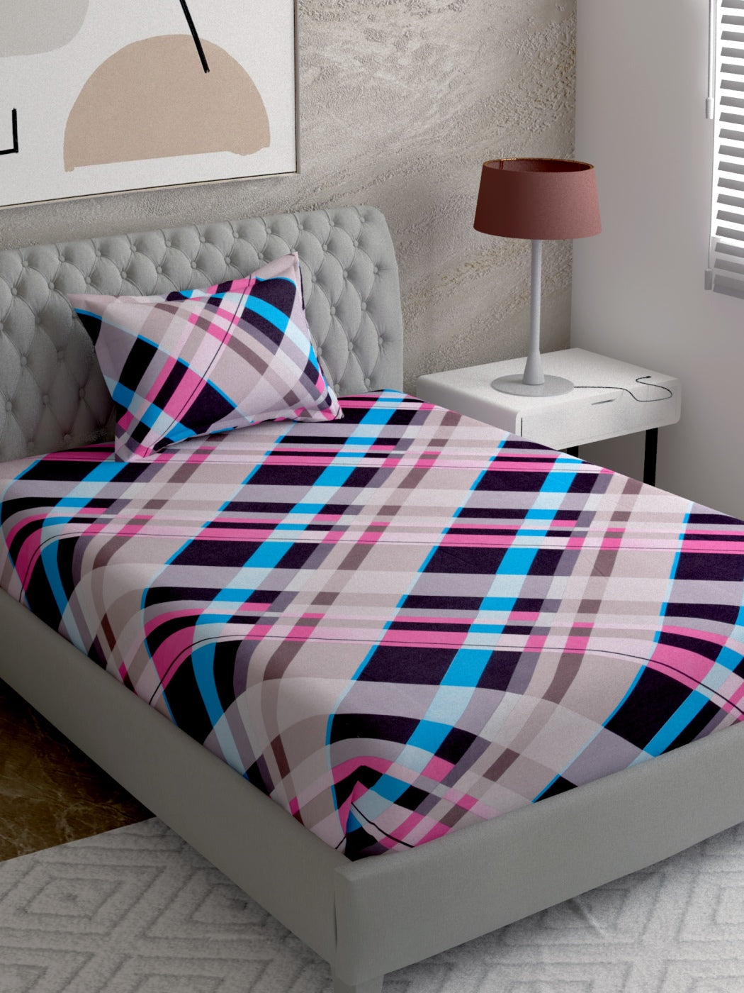 Geometric Print 100%Cotton Single Bedsheet Set