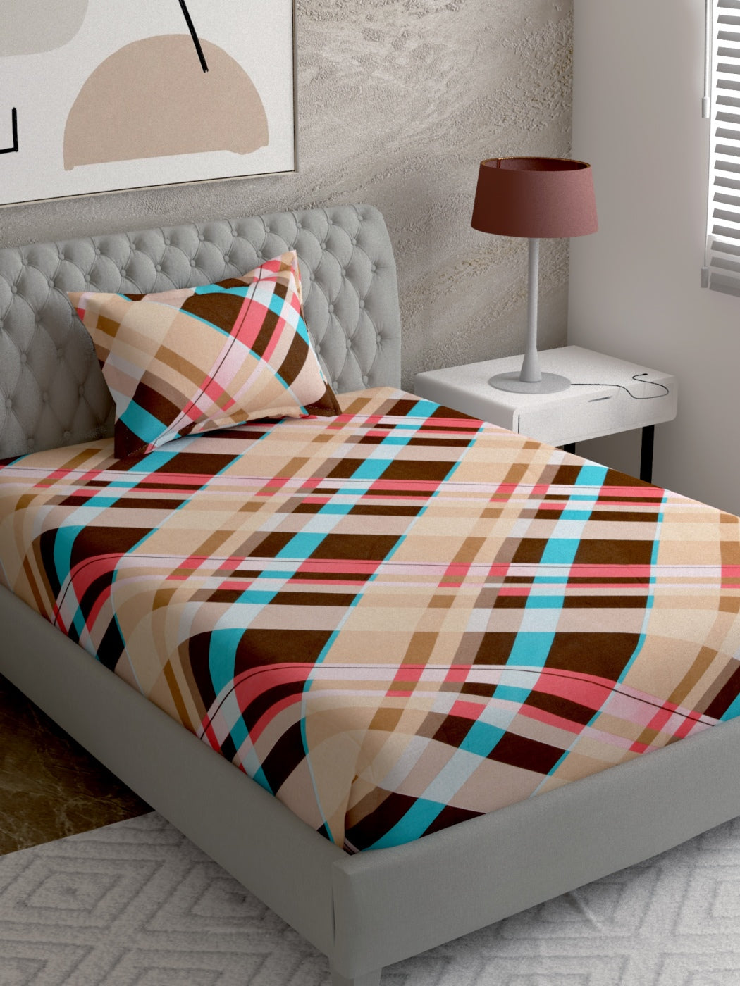 Geometric Print 100%Cotton Single Bedsheet Set