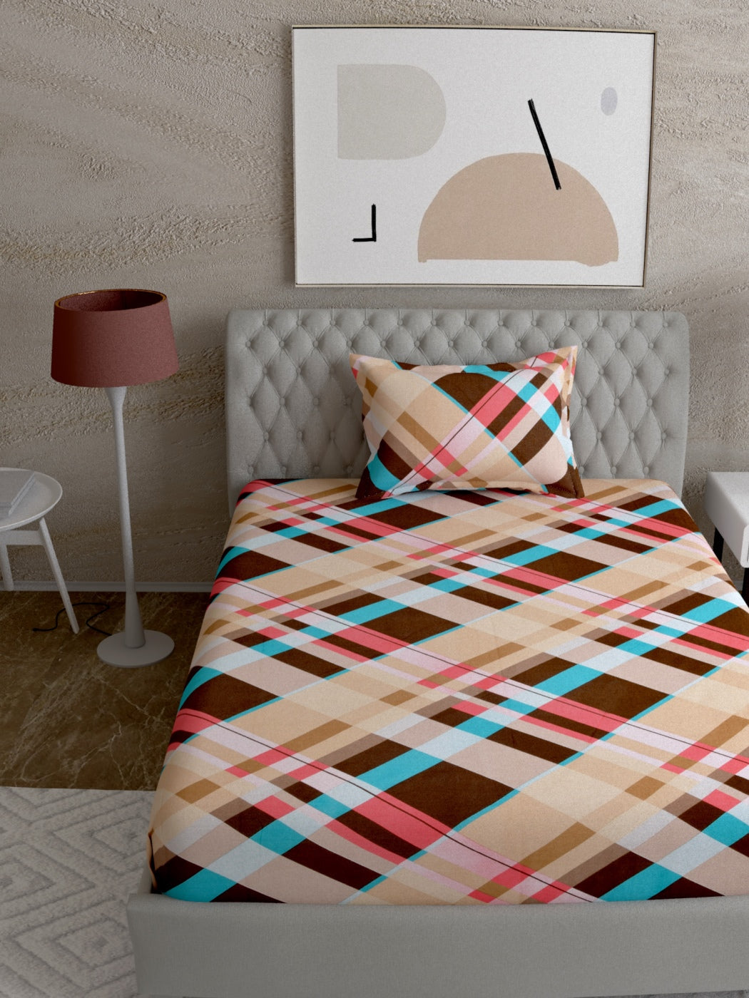 Geometric Print 100%Cotton Single Bedsheet Set