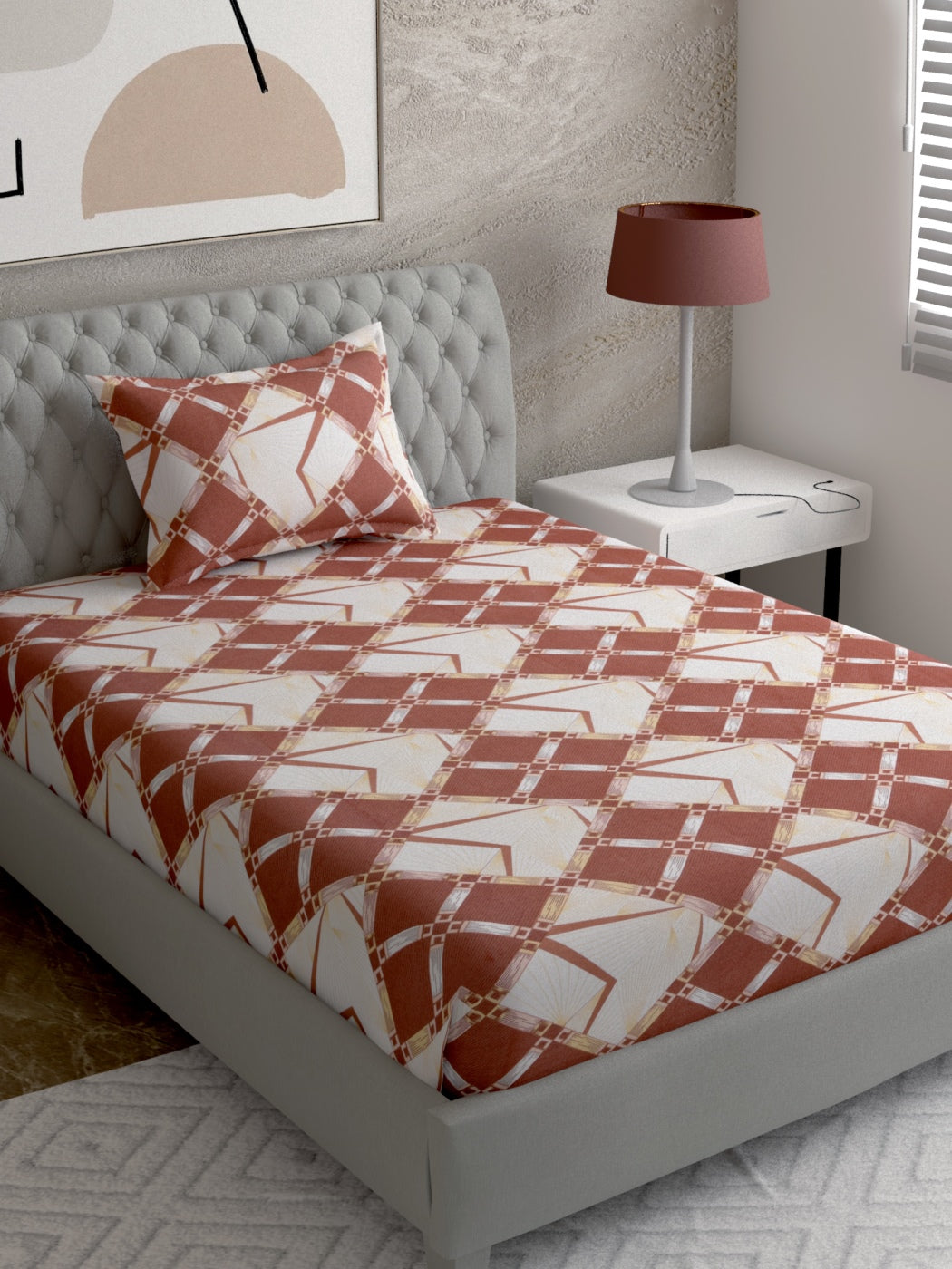 Geometric Print 100%Cotton Single Bedsheet Set