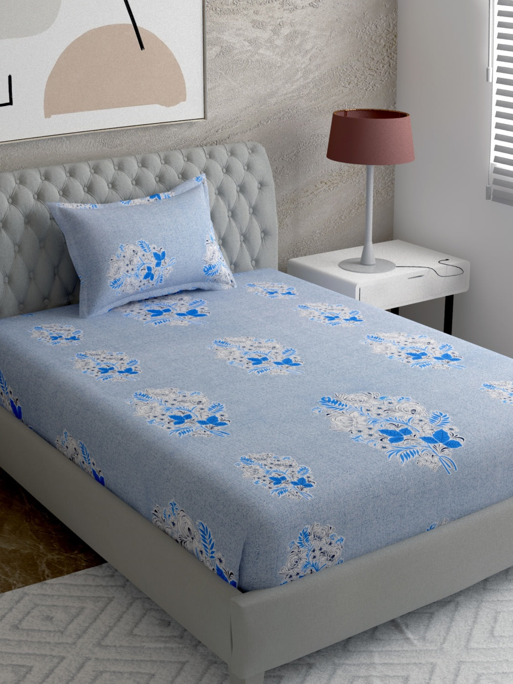 Floral Print 100%Cotton Single Bedsheet Set