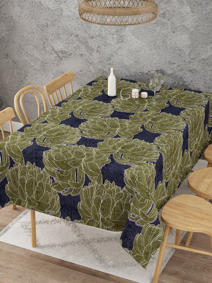 Dark Green Floral Print Table Cover