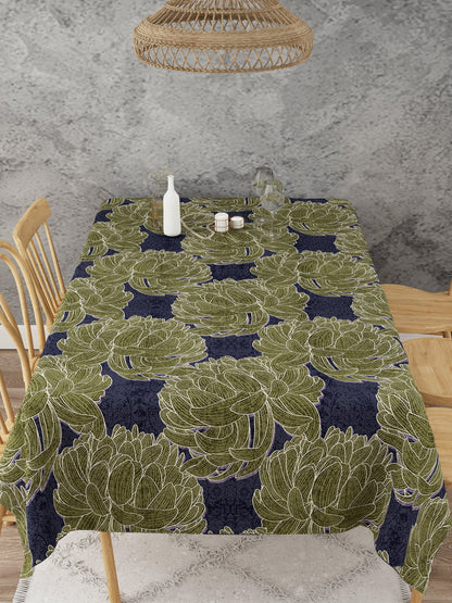 Dark Green Floral Print Table Cover