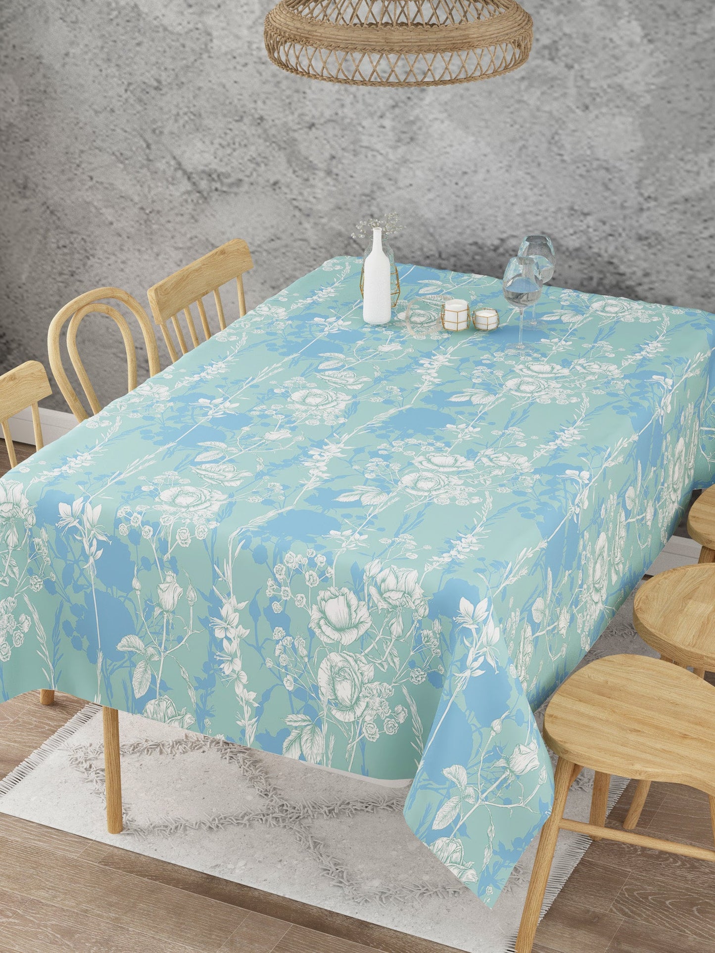 Floral Print Blue Table Cover