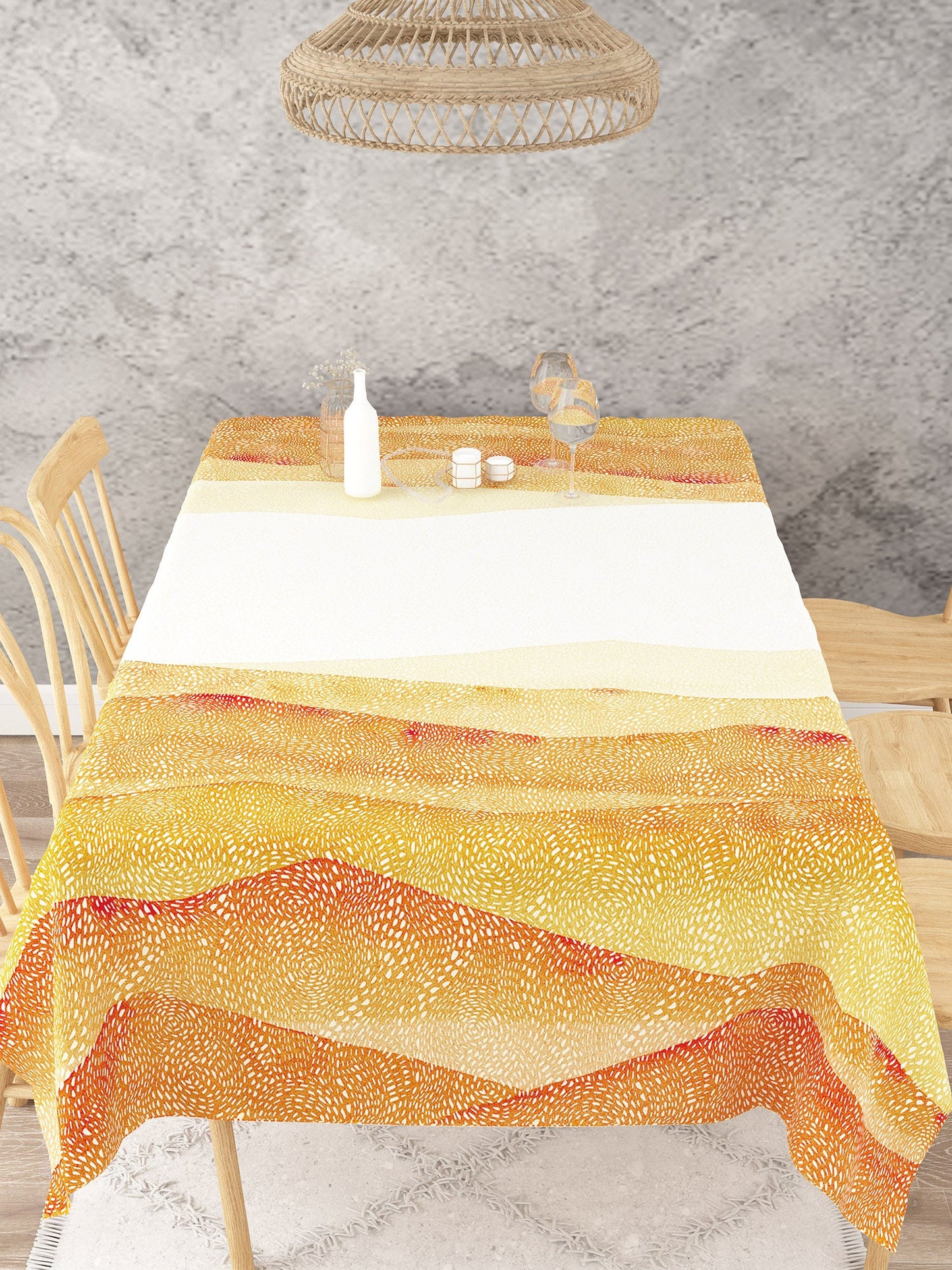 Abstract Digital Print White and Yellow Table Cover