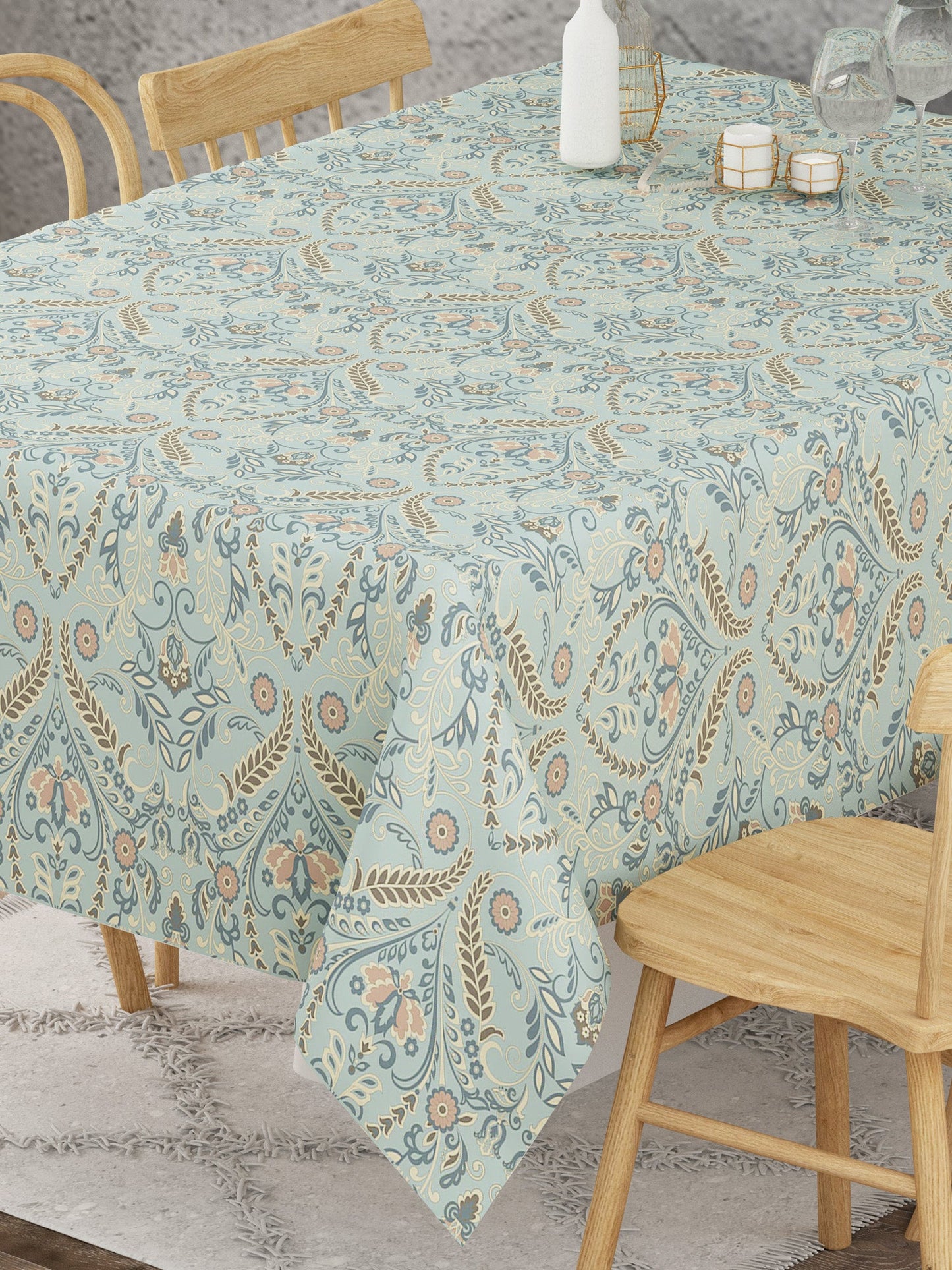 Ornamental Print Blue Cotton Table Cover