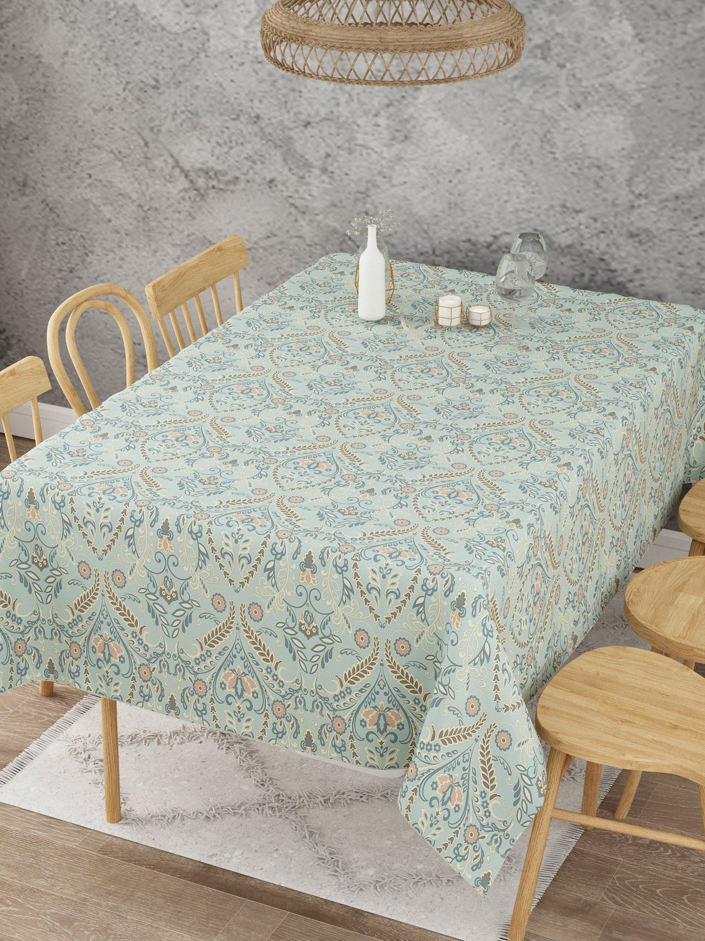 Ornamental Print Blue Cotton Table Cover