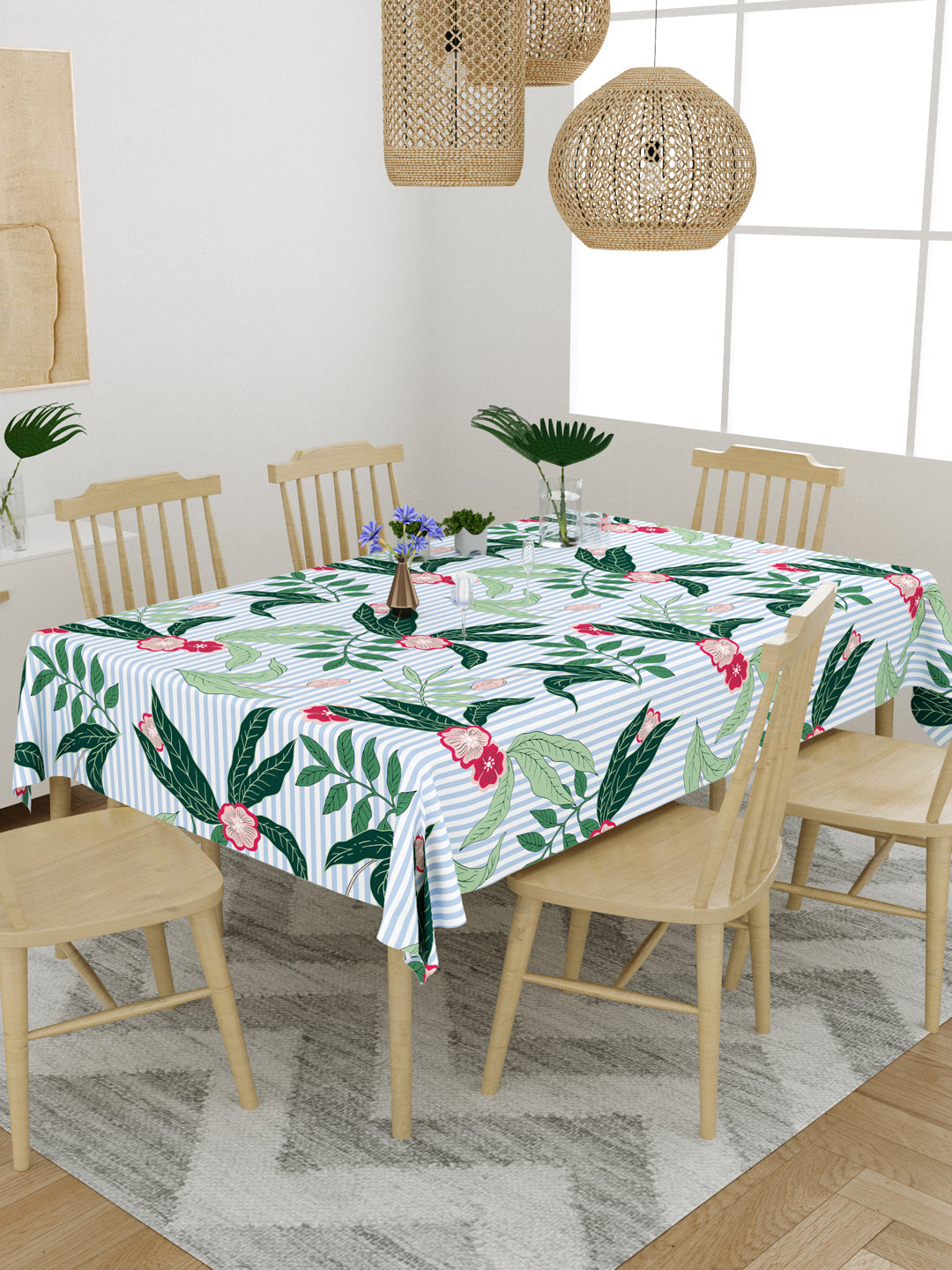 Green Floral Print 6 Seater Table Cover